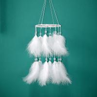 Fashion Dream Catcher - Feathers Plastic Pearl Bead Velveteen Cord - 15cm - White