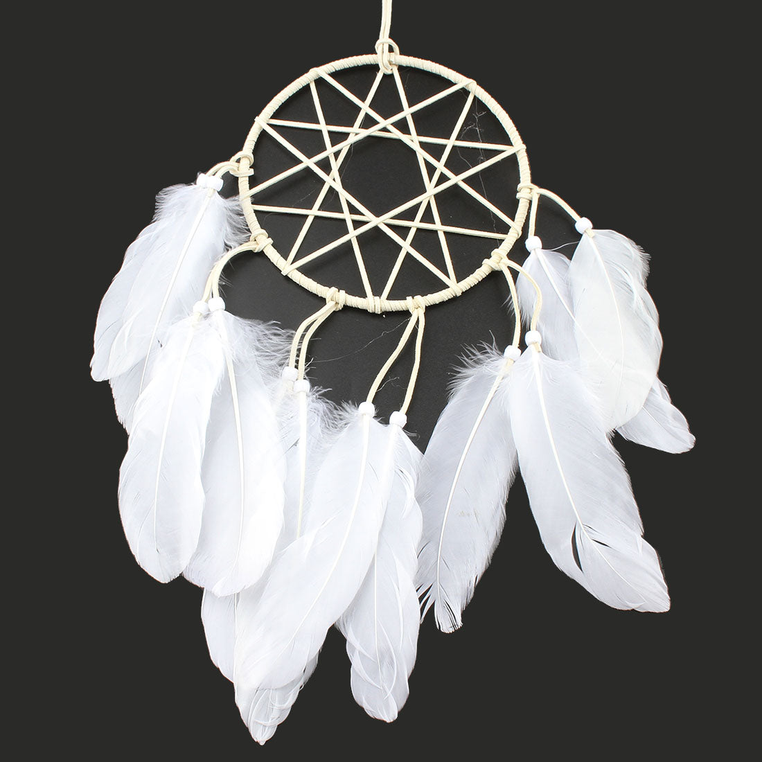 Fashion Dream Catcher - Leather Lace Netting Velveteen Cord with Feathers - White - 48cm