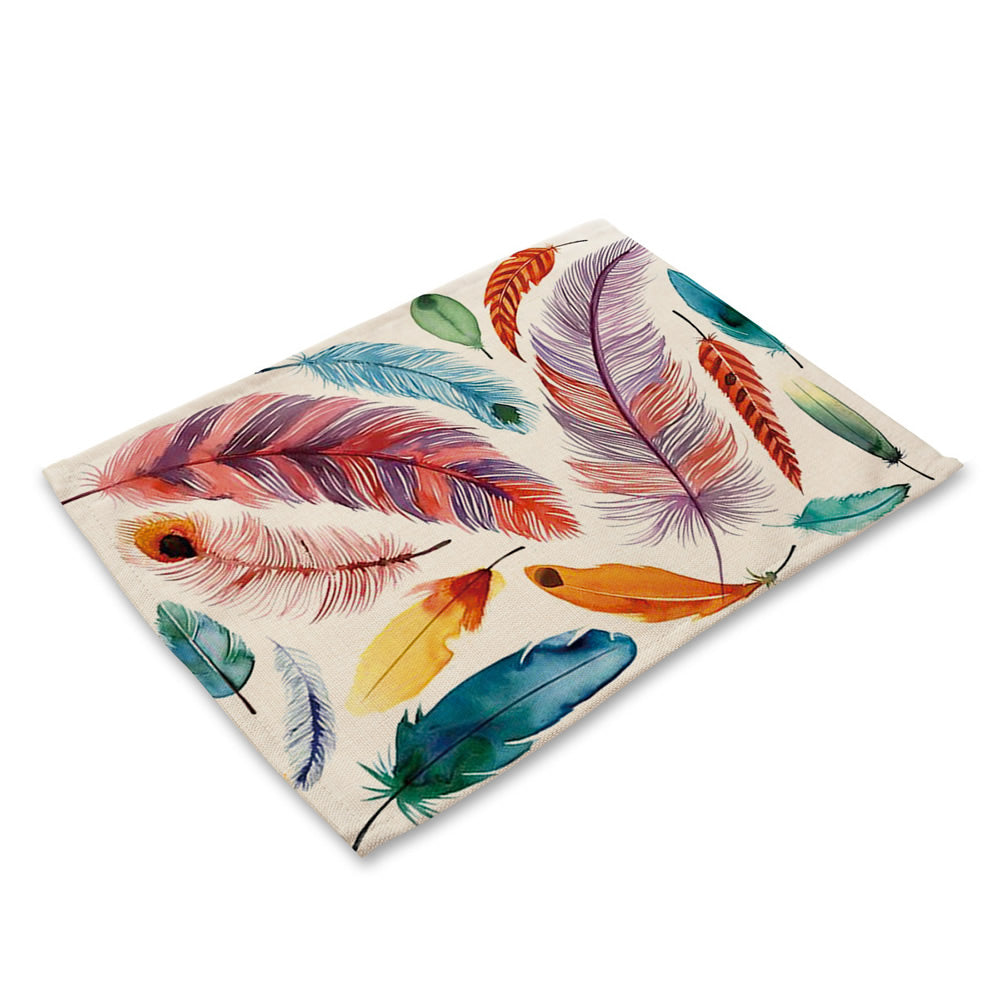 Cotton Place Mat - Swell Feathers on Beige - Rectangle - Size 42x32cm - NEW521