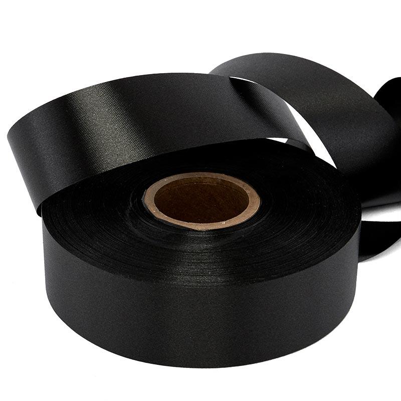 #9 BLACK 1 7/16 inch x 100 yard spool FLORAL EMBOSSED POLY SATIN RIBBON