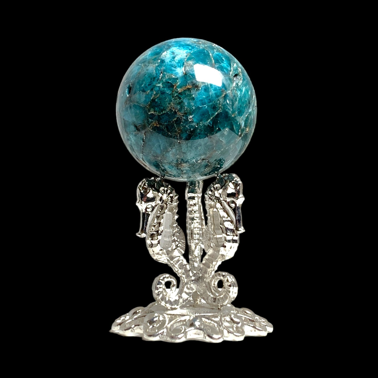 2.5 X 2.5 inch Seahorse Sphere Stand - Round - Silver Metal - China - NEW623