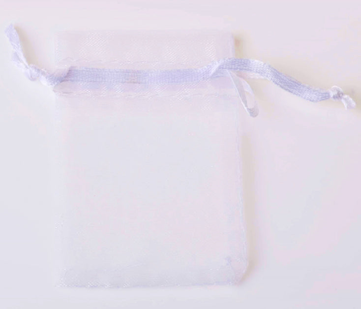 PK/100 White 2.75 x 3.5 inch ORGANZA POUCH BAG - RECTANGLE with Draw String - 7x9cm