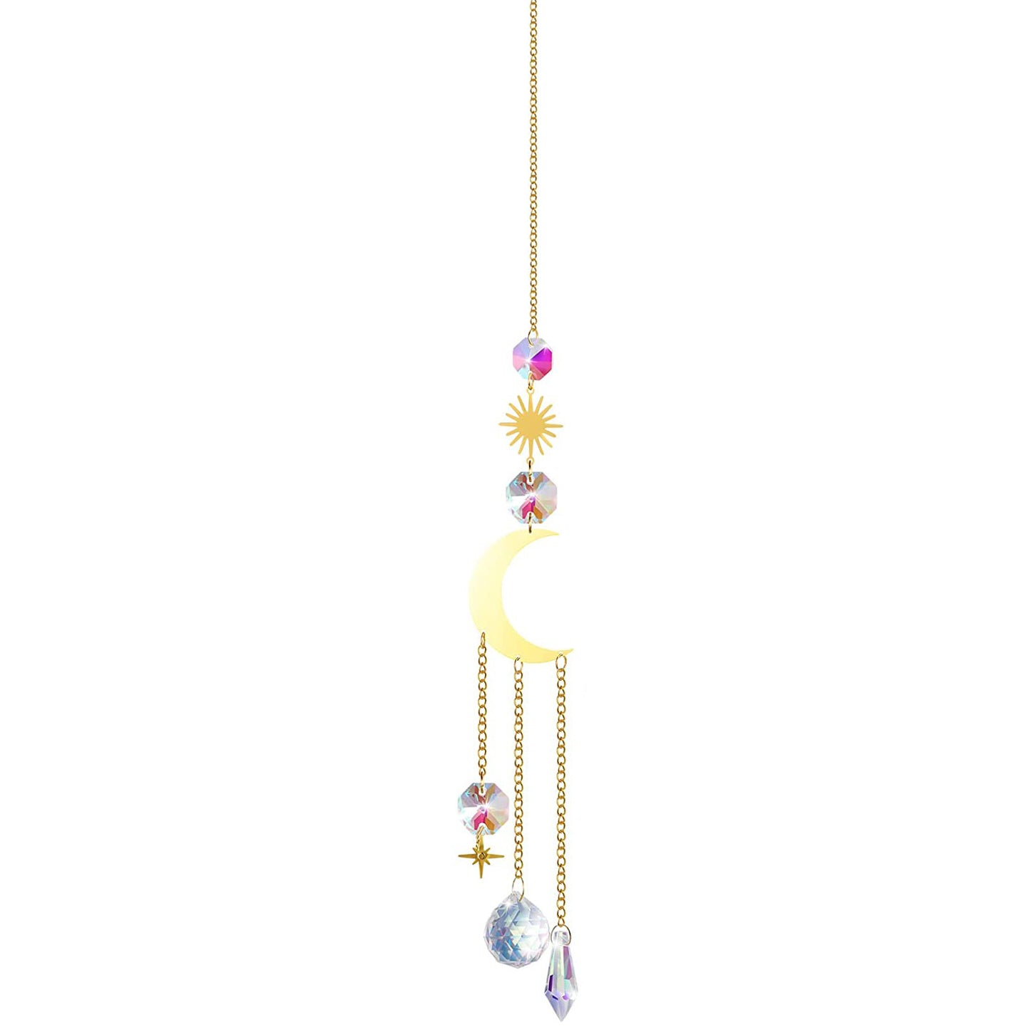 K9 Aura Crystal Hanger Suncatcher Crescent Moon Full Moon Star Brass Color - Long inch - China - NEW911