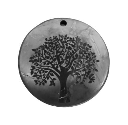 Shungite Tree of Life Engraved Round Pendant - 5cm - Russia