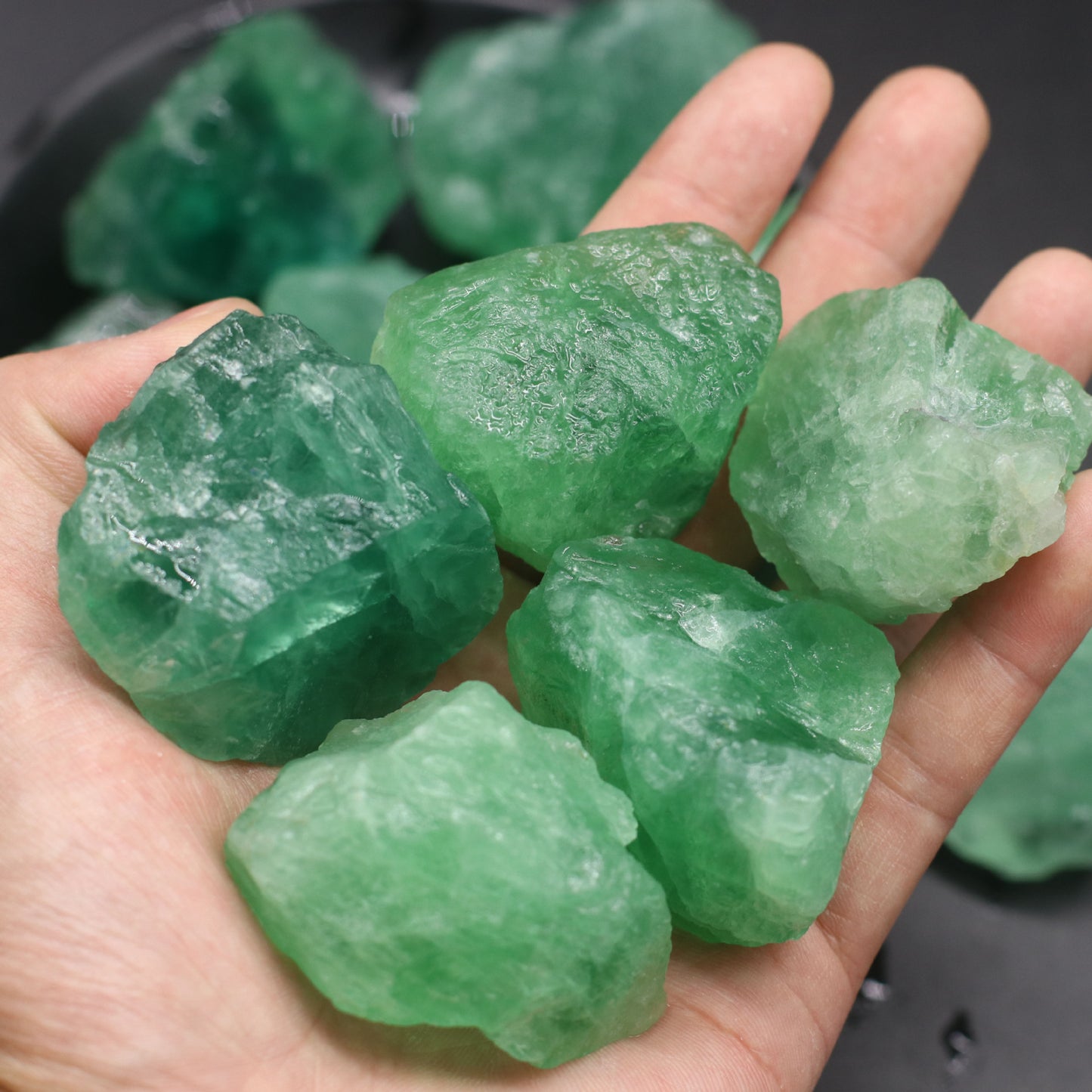 Natural Rough Green Fluorite with Quartz Raw Stone - 3-5 cm Assorted Sizes - Sold by the kilo - China - tumbling rock