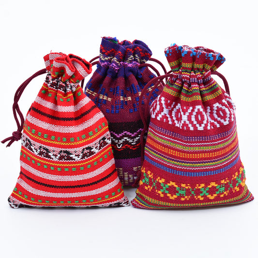 Colorful Woven COTTON #5 BAGS with Draw String - 4 x 5.5 inch - 10x14cm -  - Assorted Patterns