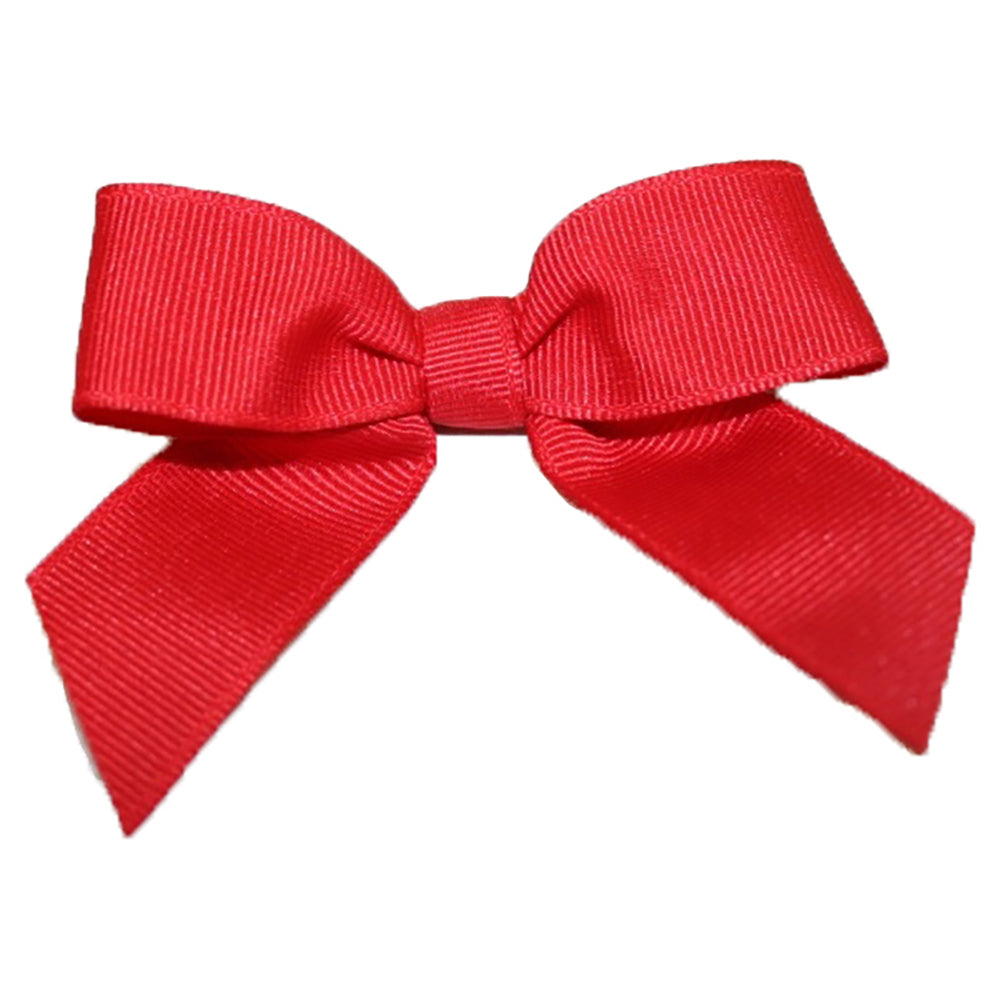 Pack of 100 Red GROSGRAIN TWIST TIE BOWS - SMALL - 2 LOOPS x 2-1/2in Span, 2 TAILS x 1-3/4in x 5/8in RIBBON WIDTH & 5in TWIST TIE