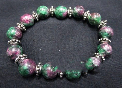 Ruby Fuchsite 10mm Elastic Bracelet With Tire Beads