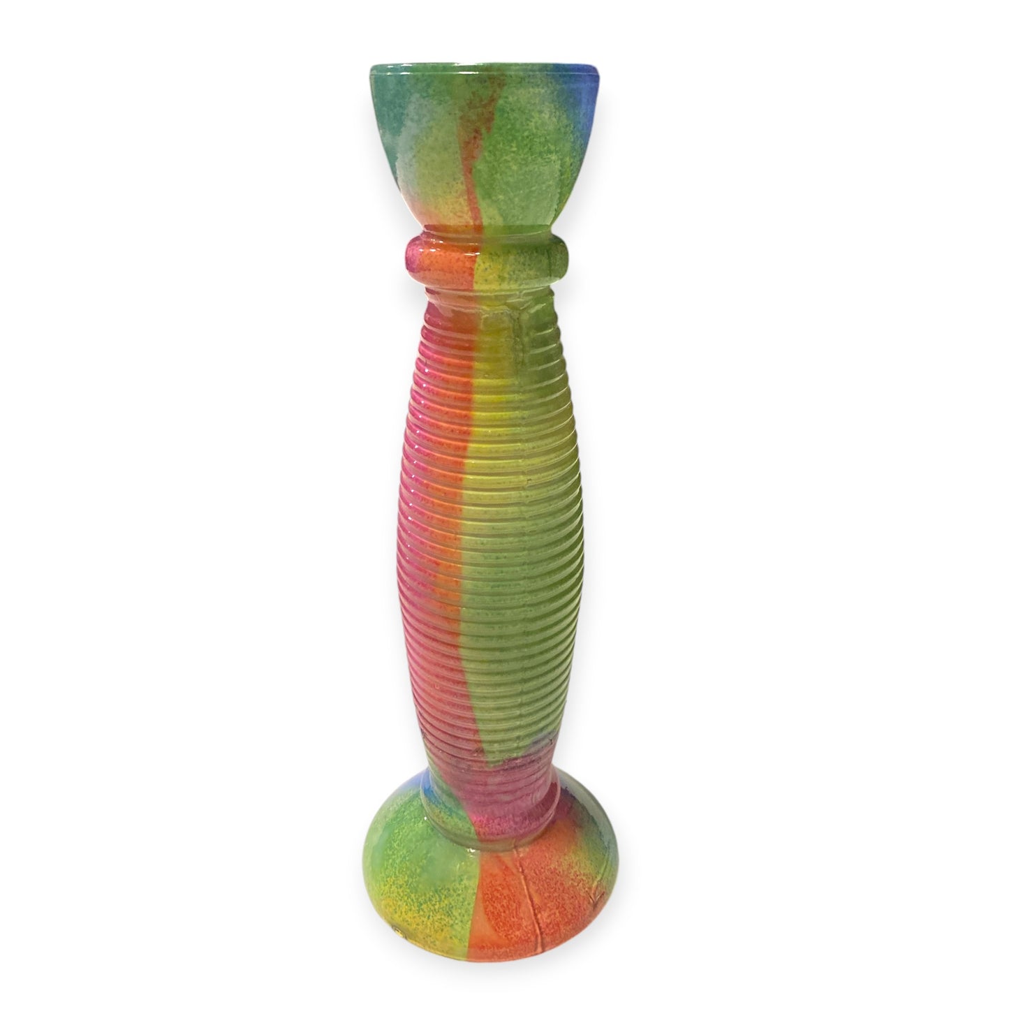 CANDLE STICK Holder MULTI COLORED GLASS 9 inch tall - 6 per case