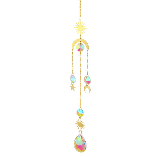 K9 Aura Crystal Hanger Suncatcher Suns Stars Crescent Moons & Oval K9 Brass - Long inch - China