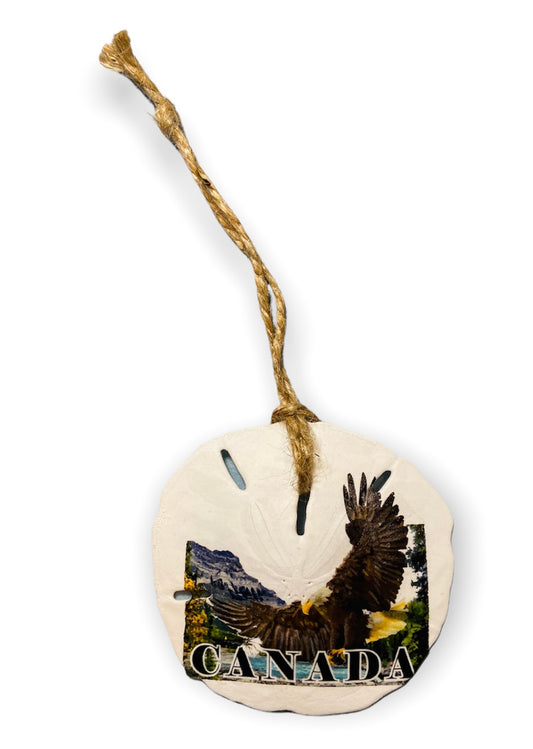 Sand dollar Ornament on String with BALD EAGLE CANADA Transfer - NEW422