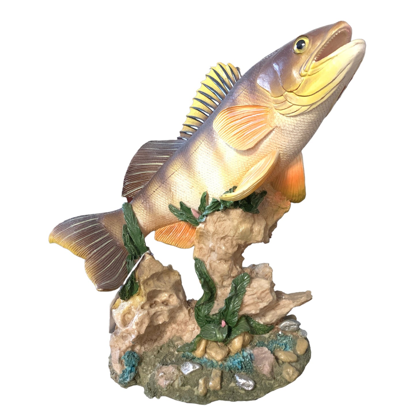 LARGE ORANGE BASS FISH STATUE  - 10 INCH - Resin - China