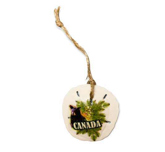 Sand dollar Ornament on String with BLACK BEAR CANADA Transfer - NEW422 - Wizard of Wonders