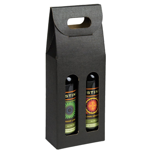 Black Linen 2 Bottle Carrier  - 5.13 x 2.5 x 13.25″