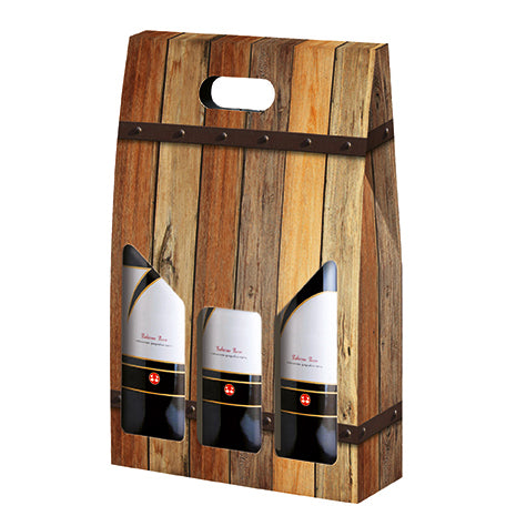 OAK - Rovere Design Triple WINE Bottle Carriers 750ml CORRUGATED (20 per case)
