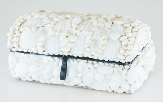 WHITE SEASHELL PIRATE CHEST Treasure BOX - 8 5 x 10 inch