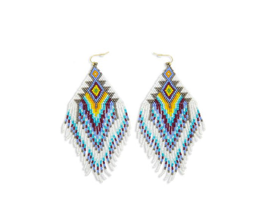 Radiant Rhapsody EARRING - 4.5 inch Long - turquoise, yellow, grey, yellow and white - NEW424