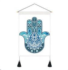 Hamsa & Lotus Tapestry Wall Hanger - 13.75 wide x 19.5 inch long - 35×50cm - China - NEW1122