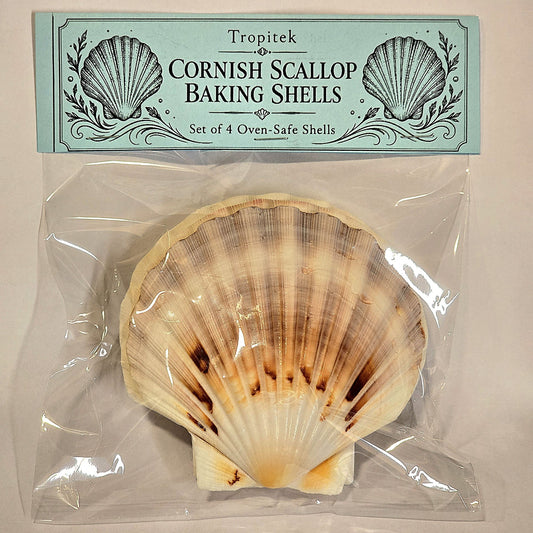 Pack of 4 SCALLOP BAKING SHELLS 4.5 inch in bag with header.
