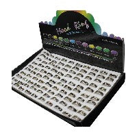 100 Mood Rings in Display Box - Mixed Colors Designs & Sizes -  20x20x3mm - China - NEW523