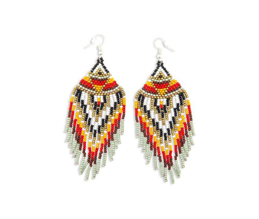 Vibrant Fiesta EARRING - 3.5 inch Long - white, yellow, red, black and taupe - NEW424