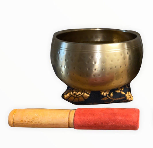 Hammered Singing Bowl with Stick and Cushion - 14 cm - Brass -  India
