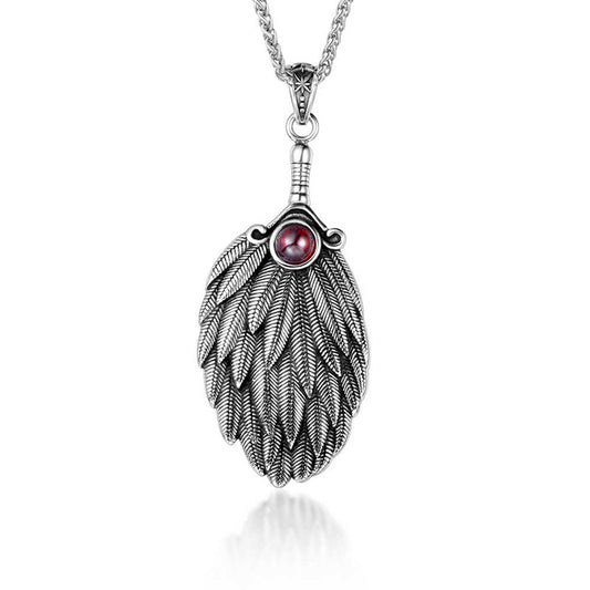 Stainless Steel Nordic Titanium Feather Pendant Polished Punk Style with Rhinestone 76.5mmx34.2mm