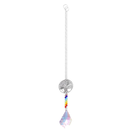 K9 Crystal Hanger Suncatcher Chakra w Tree and Butterflies Style 4 - 13 inch -