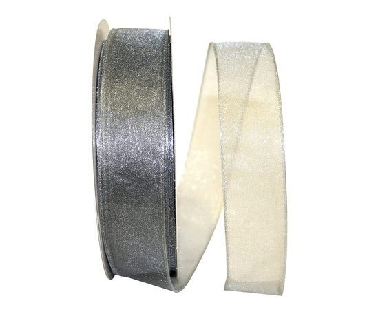 Sheer Essence Wired Ribbon - Silver - 1.5 inches x 50 yards - NEW1224