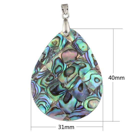 Abalone Teardrop Pendant - Brass - Platinum Colour Plated