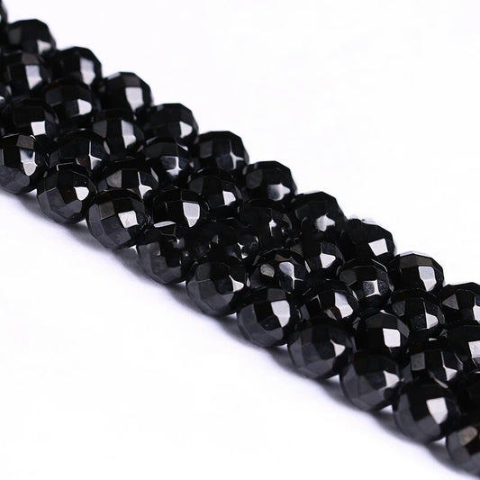 12mm Black Agate Facetted Round Beads - about 32 beads Per strand 14 inch Long - 10 grams - NEW424