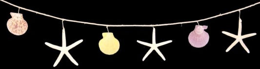 White Finger Starfish with  Colored PECTEN Scallops -  72 inch GARLAND - Philippines