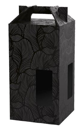 Black Leaves - Foglie Design Quad 4 WINE Bottle Carriers 750ml CORRUGATED (20 per case)