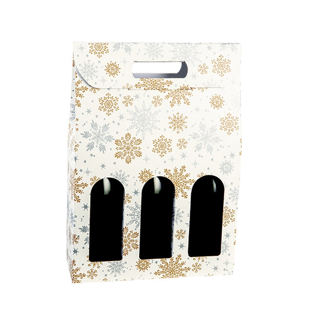 Alpine Snowflake (Crystal) 3 WINE Bottle Carriers Linen Embossed - 10-5/8 x 3.5 x 15 inch (Order in 30's)