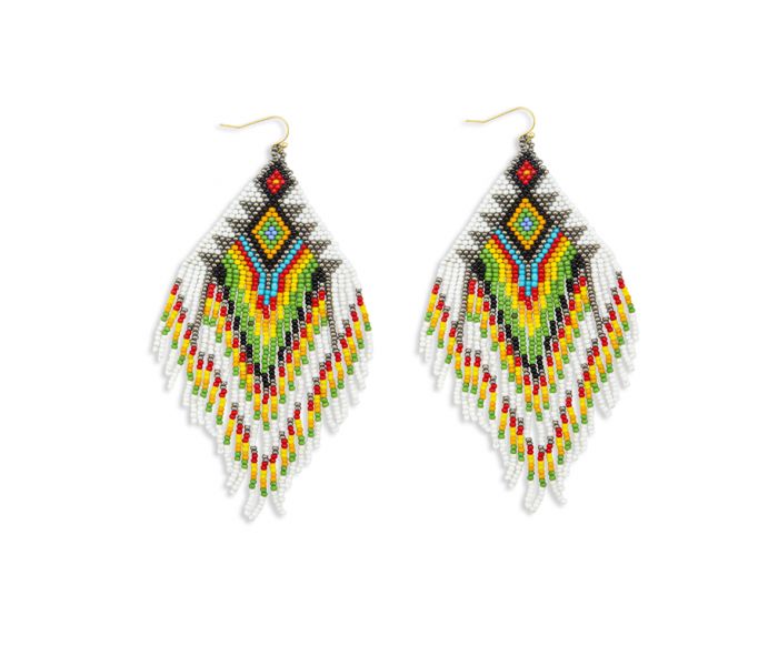 Rainbow Dazzle EARRING - 4.5 inch Long - white, yellow, red, black and green - NEW424