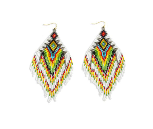 Rainbow Dazzle EARRING - 4.5 inch Long - white, yellow, red, black and green - NEW424