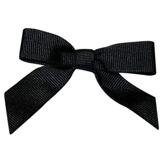 Pack of 100 Black GROSGRAIN TWIST TIE BOWS - SMALL - 2 LOOPS x 2-1/2in Span, 2 TAILS x 1-3/4in x 5/8in RIBBON WIDTH & 5in TWIST TIE