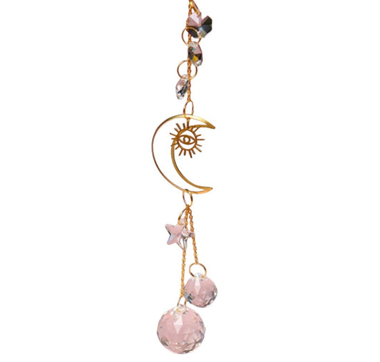 K9 Crystal Hanger Suncatcher with Clear Prisms Moon Sun Eye - 33cm Long - China -