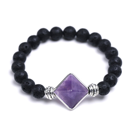 Amethyst Pyramid Bead 16mm Lava Bead Bracelet 8mm Approx 7 Inch