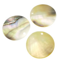 Yellow MOP Shell Pendants - Flat Round - Natural - 25 Dia x 2.5mm - 2mm Hole -