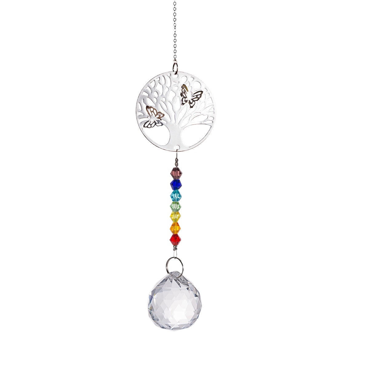 K9 Crystal Hanger Suncatcher Chakra w Tree and Butterflies - 13 inch -