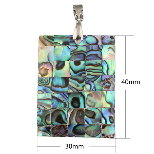 Rectangular Abalone Pendant - Brass - Platinum Colour Plated