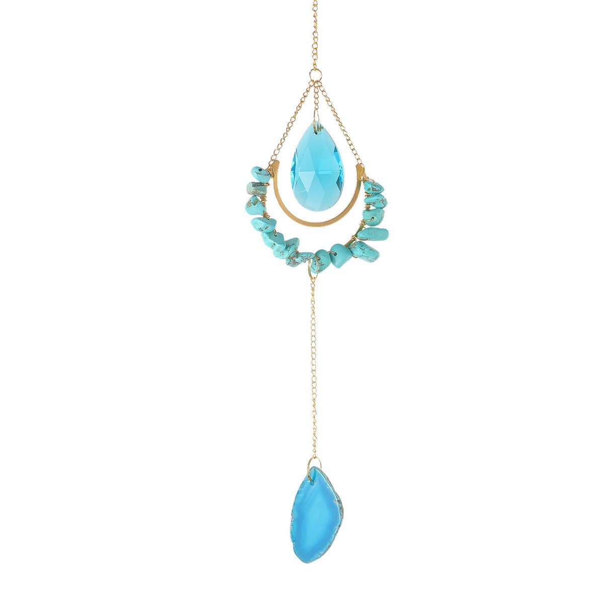K9 Crystal Hanger Suncatcher with Natural Gem Chips and Turquoise Agate - 45cm-