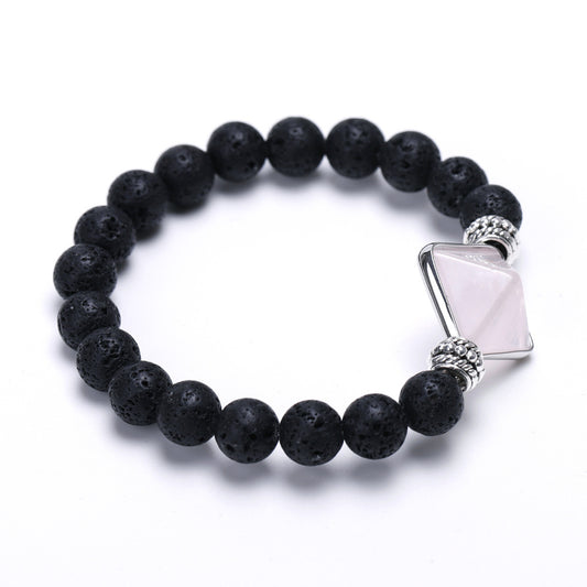 Lava Bead Bracelet with Clear Quartz Bead 16mm 8mm Appx 7 Inch