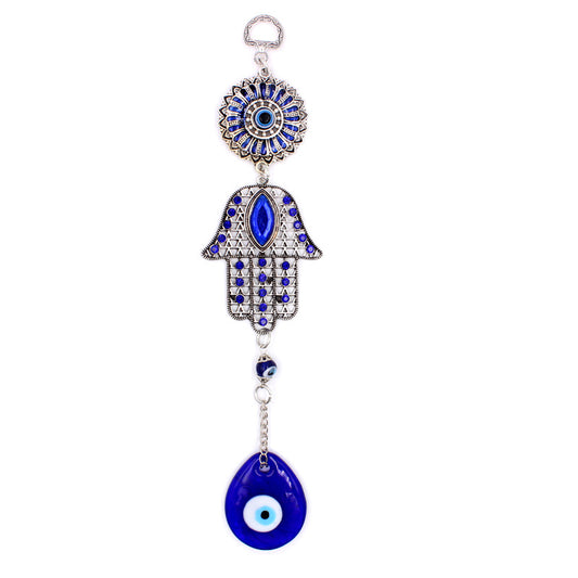 Evil Eye Hanger with 3 Blown Glass Eyes & Hamsa - Long - 11 inch 27cm - Suncatcher - China -
