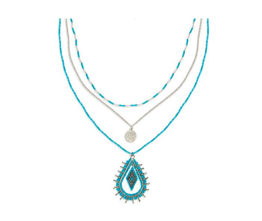 Mystic Moonrise Pendant Necklace - 18",20"&27"+3.5"EXT - Turquoise & Silver - NEW424