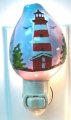 RED & WHITE LIGHTHOUSE CARVED COWRIE NIGHTLIGHT
