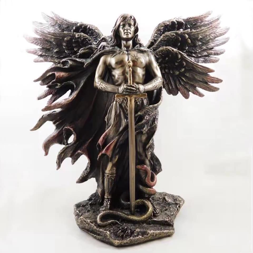 Male Angel with Sword - Golden Blackened - 5.5 inch - Resin - China - New1122 - Clearance Price