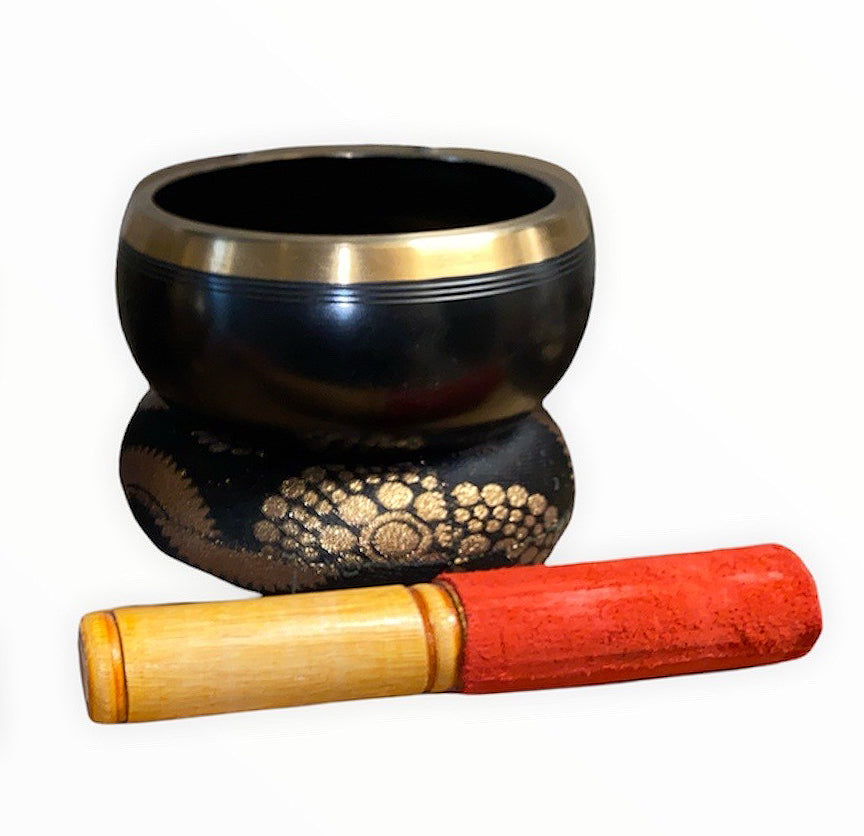 Singing Bowl with Stick and Cushion - 12 cm - Black - India
