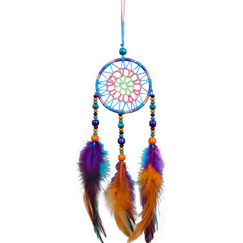 Feather Dream Catcher with Wooden Beads -  7x36cm - NEW424